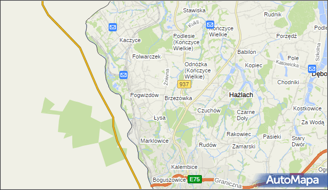 mapa Brzezówka gmina Hażlach, Brzezówka gmina Hażlach na mapie Targeo
