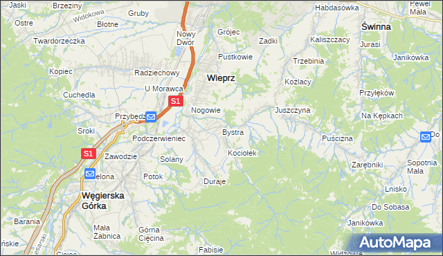 mapa Bystra gmina Radziechowy-Wieprz, Bystra gmina Radziechowy-Wieprz na mapie Targeo