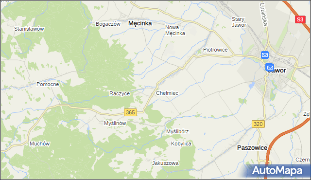 mapa Chełmiec gmina Męcinka, Chełmiec gmina Męcinka na mapie Targeo