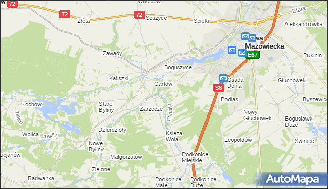 mapa Chrusty gmina Rawa Mazowiecka, Chrusty gmina Rawa Mazowiecka na mapie Targeo