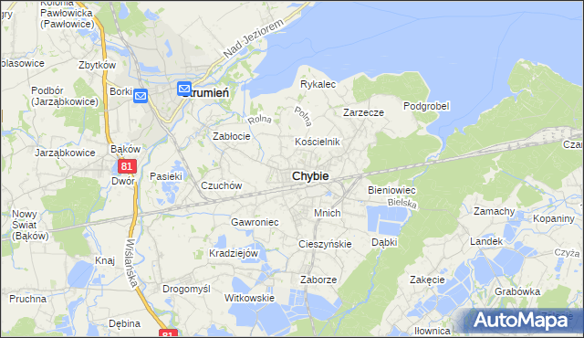 mapa Chybie, Chybie na mapie Targeo
