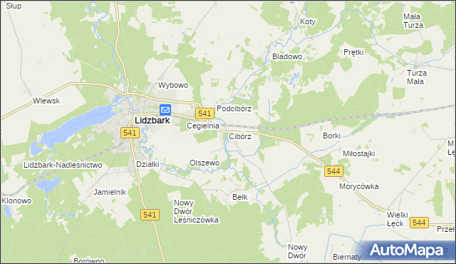 mapa Cibórz gmina Lidzbark, Cibórz gmina Lidzbark na mapie Targeo