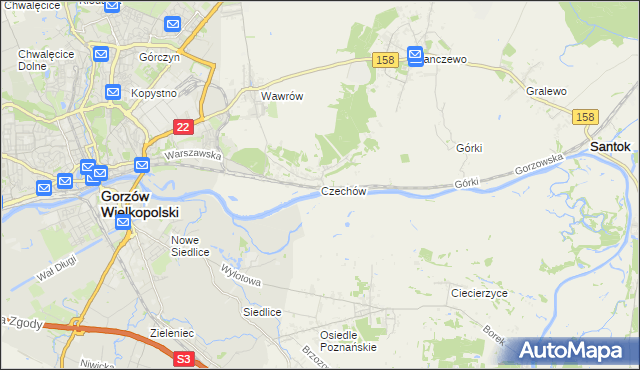 mapa Czechów gmina Santok, Czechów gmina Santok na mapie Targeo