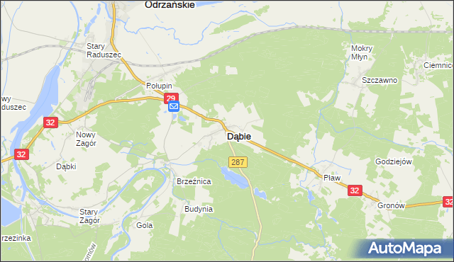 mapa Dąbie powiat krośnieński, Dąbie powiat krośnieński na mapie Targeo