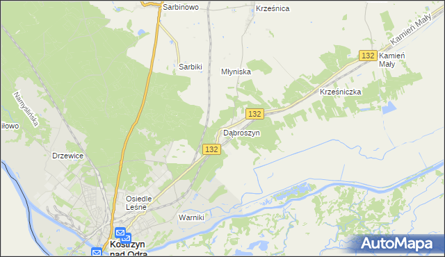 mapa Dąbroszyn gmina Witnica, Dąbroszyn gmina Witnica na mapie Targeo