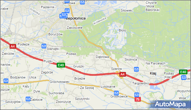 mapa Dąbrowa gmina Kłaj, Dąbrowa gmina Kłaj na mapie Targeo