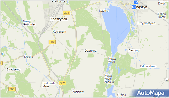mapa Dąbrowa gmina Zbąszyń, Dąbrowa gmina Zbąszyń na mapie Targeo