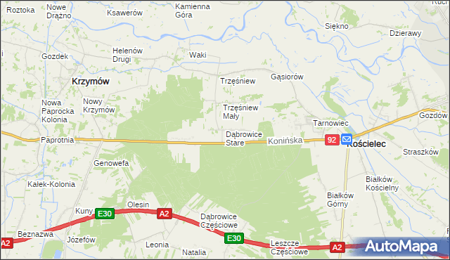 mapa Dąbrowice Stare, Dąbrowice Stare na mapie Targeo