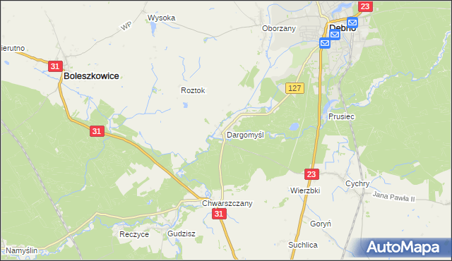 mapa Dargomyśl gmina Dębno, Dargomyśl gmina Dębno na mapie Targeo
