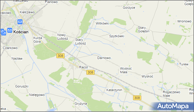 mapa Darnowo gmina Kościan, Darnowo gmina Kościan na mapie Targeo