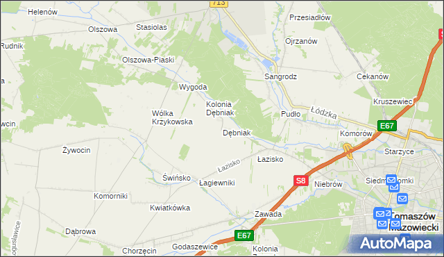 mapa Dębniak gmina Ujazd, Dębniak gmina Ujazd na mapie Targeo