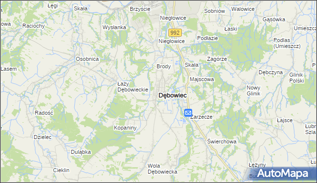 mapa Dębowiec powiat jasielski, Dębowiec powiat jasielski na mapie Targeo