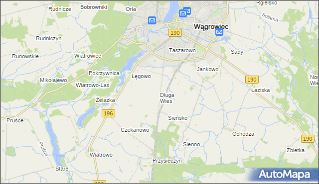 mapa Długa Wieś gmina Wągrowiec, Długa Wieś gmina Wągrowiec na mapie Targeo