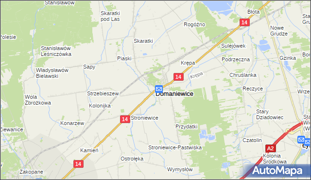 mapa Domaniewice powiat łowicki, Domaniewice powiat łowicki na mapie Targeo
