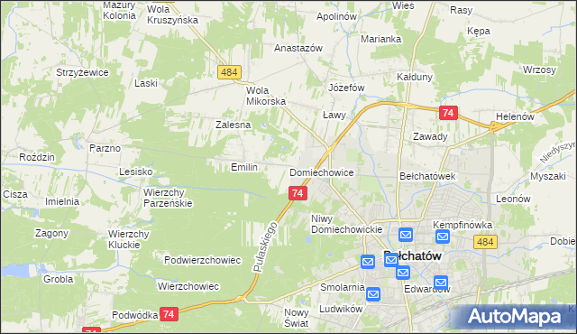 mapa Domiechowice, Domiechowice na mapie Targeo