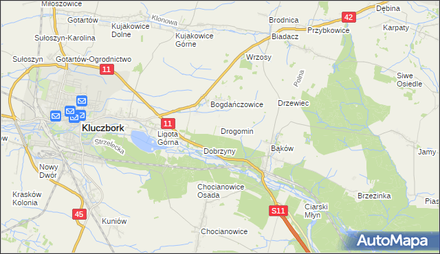 mapa Drogomin gmina Kluczbork, Drogomin gmina Kluczbork na mapie Targeo