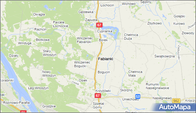 mapa Fabianki powiat włocławski, Fabianki powiat włocławski na mapie Targeo