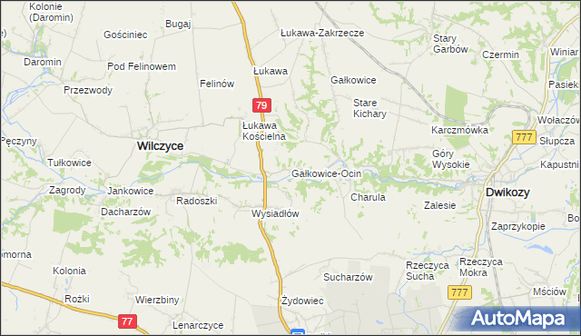 mapa Gałkowice-Ocin, Gałkowice-Ocin na mapie Targeo