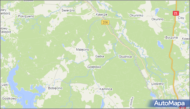 mapa Gatka gmina Miastko, Gatka gmina Miastko na mapie Targeo