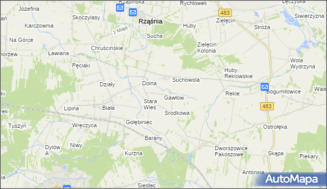 mapa Gawłów gmina Rząśnia, Gawłów gmina Rząśnia na mapie Targeo