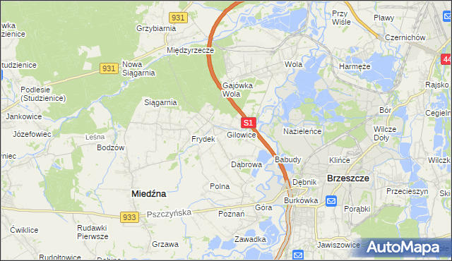 mapa Gilowice gmina Miedźna, Gilowice gmina Miedźna na mapie Targeo