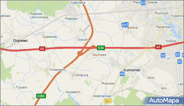 mapa Głuchowo gmina Komorniki, Głuchowo gmina Komorniki na mapie Targeo