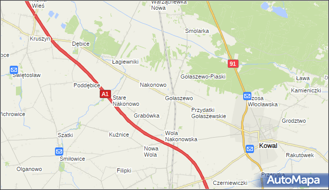 mapa Gołaszewo gmina Kowal, Gołaszewo gmina Kowal na mapie Targeo