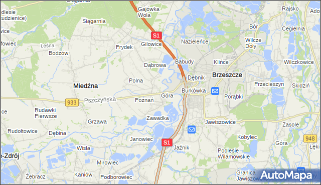 mapa Góra gmina Miedźna, Góra gmina Miedźna na mapie Targeo