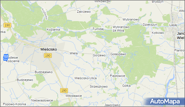 mapa Gorzewo gmina Mieścisko, Gorzewo gmina Mieścisko na mapie Targeo