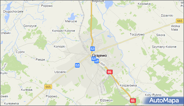 mapa Grajewo, Grajewo na mapie Targeo