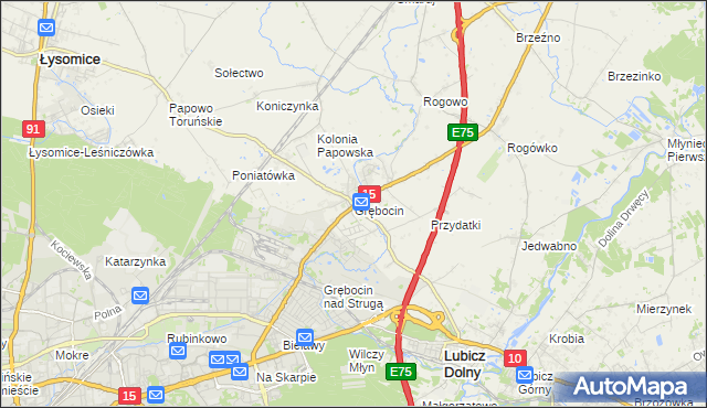 mapa Grębocin gmina Lubicz, Grębocin gmina Lubicz na mapie Targeo