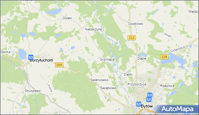 mapa Grzmiąca gmina Bytów, Grzmiąca gmina Bytów na mapie Targeo