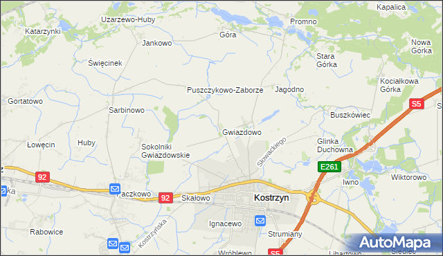 mapa Gwiazdowo gmina Kostrzyn, Gwiazdowo gmina Kostrzyn na mapie Targeo