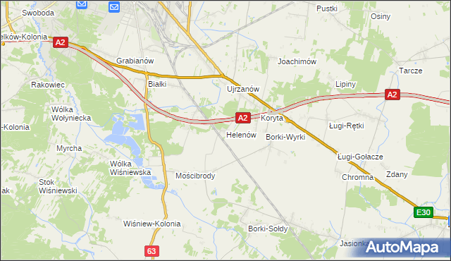 mapa Helenów gmina Wiśniew, Helenów gmina Wiśniew na mapie Targeo