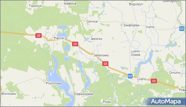 mapa Jabłonowo gmina Mirosławiec, Jabłonowo gmina Mirosławiec na mapie Targeo