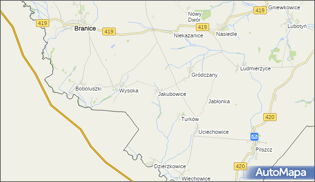 mapa Jakubowice gmina Branice, Jakubowice gmina Branice na mapie Targeo