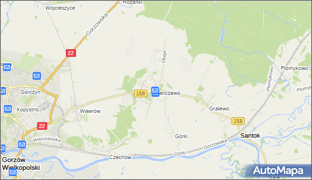 mapa Janczewo gmina Santok, Janczewo gmina Santok na mapie Targeo