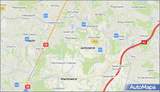 mapa Jankowice gmina Świerklany, Jankowice gmina Świerklany na mapie Targeo