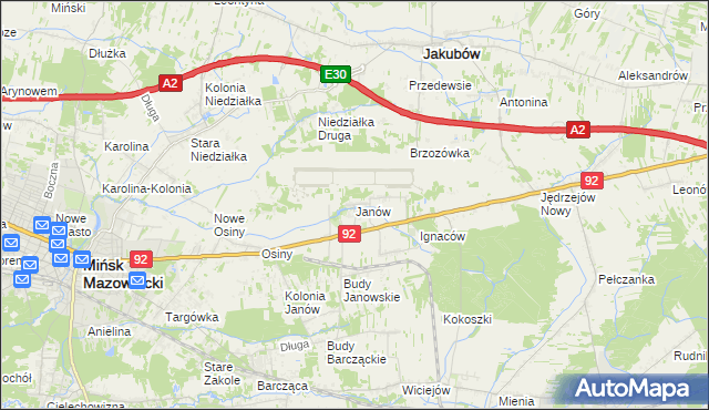 mapa Janów gmina Mińsk Mazowiecki, Janów gmina Mińsk Mazowiecki na mapie Targeo