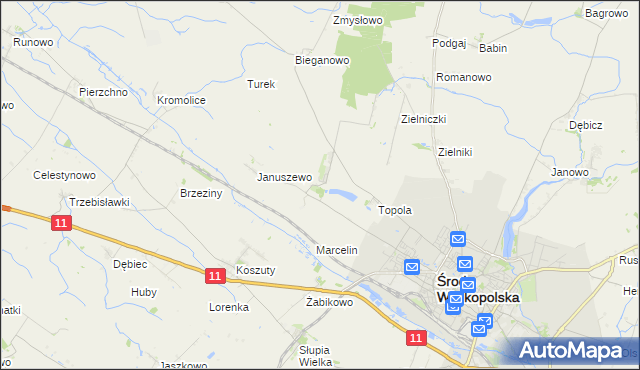 mapa Jarosławiec gmina Środa Wielkopolska, Jarosławiec gmina Środa Wielkopolska na mapie Targeo