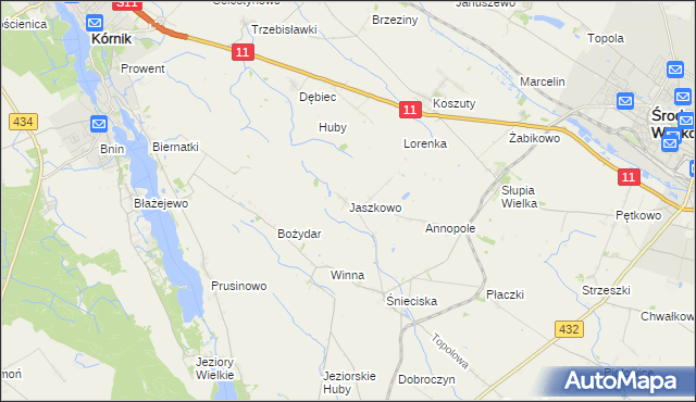 mapa Jaszkowo gmina Zaniemyśl, Jaszkowo gmina Zaniemyśl na mapie Targeo
