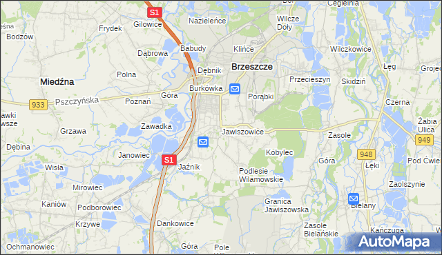 mapa Jawiszowice, Jawiszowice na mapie Targeo