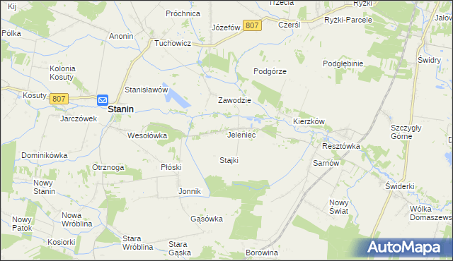 mapa Jeleniec gmina Stanin, Jeleniec gmina Stanin na mapie Targeo
