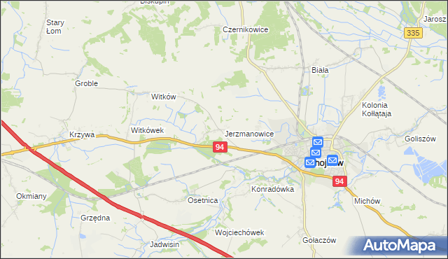 mapa Jerzmanowice gmina Chojnów, Jerzmanowice gmina Chojnów na mapie Targeo