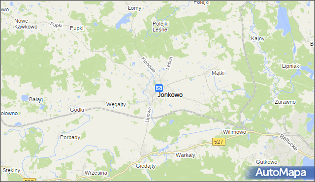 mapa Jonkowo, Jonkowo na mapie Targeo