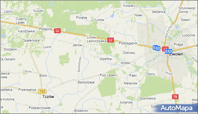 mapa Józefów gmina Tczów, Józefów gmina Tczów na mapie Targeo