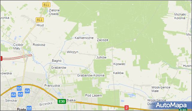 mapa Julków gmina Biała Podlaska, Julków gmina Biała Podlaska na mapie Targeo