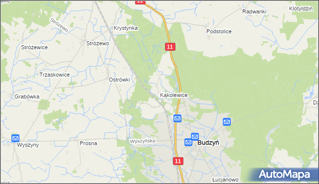 mapa Kąkolewice gmina Budzyń, Kąkolewice gmina Budzyń na mapie Targeo