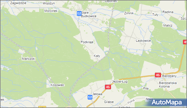 mapa Kały gmina Murów, Kały gmina Murów na mapie Targeo