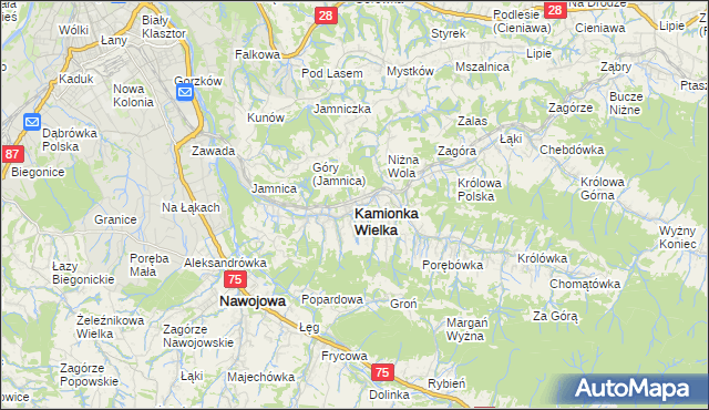 mapa Kamionka Wielka, Kamionka Wielka na mapie Targeo